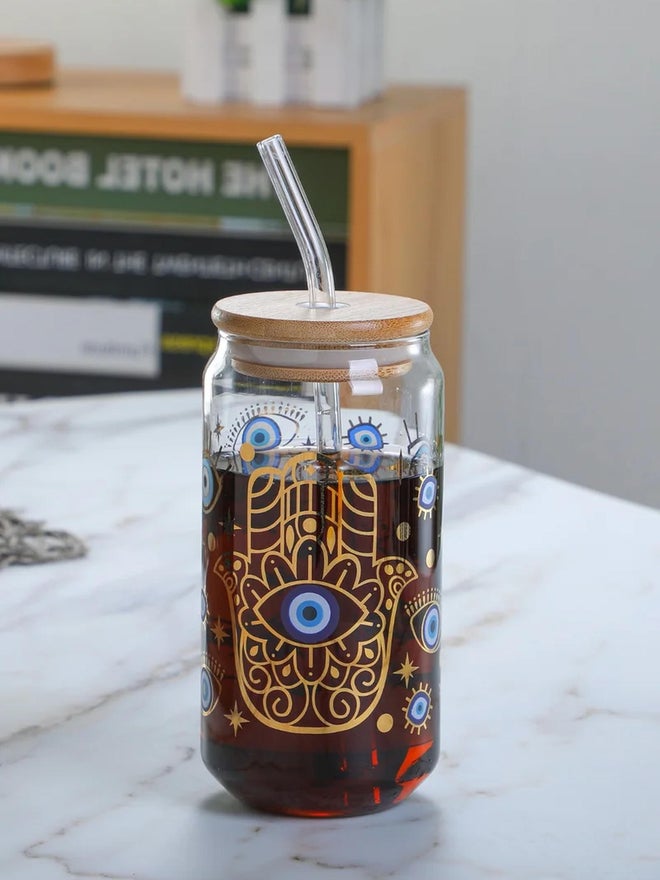 1CHASE Set of 2 - Evil Eye Borosilicate Sipper Glasses 550ml - Image 4